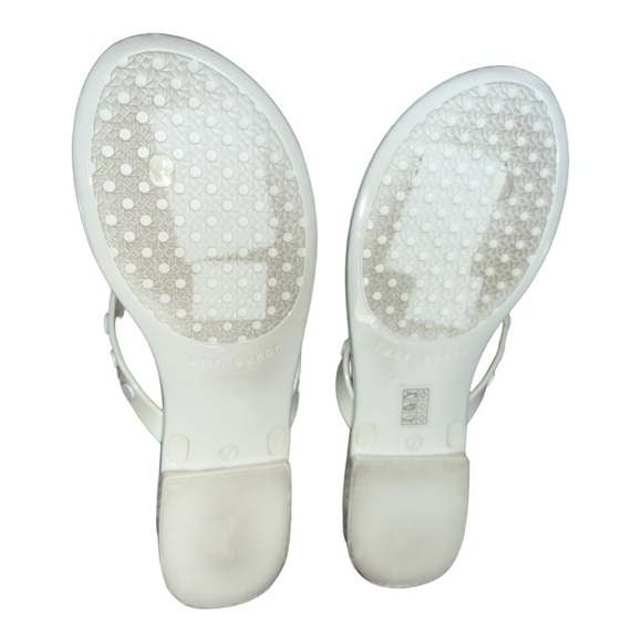 Tory Burch Studded Logo Jelly Ivory White Thong Flip Flop Sandals Women's 7 - Picture 9 of 10